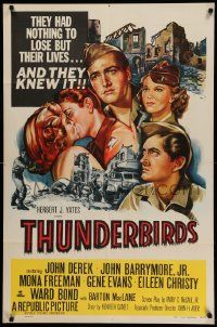 6b851 THUNDERBIRDS 1sh '52 cool art of John Derek & John Barrymore!