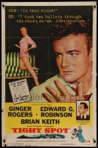 6b855 TIGHT SPOT 1sh '55 wounded Brian Keith, art of sexy Ginger Rogers, great tagline!
