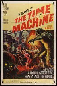 6b860 TIME MACHINE 1sh '60 H.G. Wells, George Pal, great Reynold Brown sci-fi artwork!