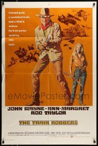 6b879 TRAIN ROBBERS int'l 1sh '73 cowboy John Wayne & Ann-Margret on horseback!