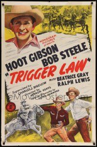 6b883 TRIGGER LAW 1sh '44 western cowboys Hoot Gibson, Bob Steele, Ralph Lewis!