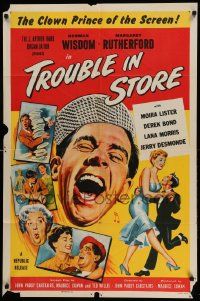 6b885 TROUBLE IN STORE 1sh '55 Norman Wisdom, the English clown prince of the screen!