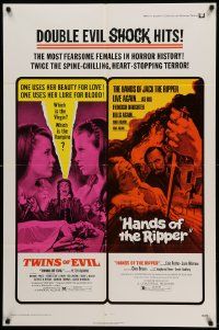 6b893 TWINS OF EVIL/HANDS OF THE RIPPER 1sh '72 fearsome females, Hammer horror double-feature!