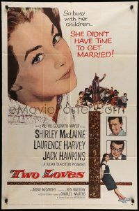 6b897 TWO LOVES 1sh '61 huge headshot art of Shirley MacLaine, Laurence Harvey, Jack Hawkins