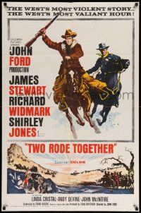 6b898 TWO RODE TOGETHER 1sh '61 John Ford, art of James Stewart & Richard Widmark on horses!