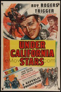 6b899 UNDER CALIFORNIA STARS 1sh '48 art of Roy Rogers & Trigger, Jane Frazee, Andy Devine!