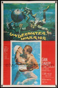 6b902 UNDERWATER WARRIOR 1sh '58 cool art of underwater demolition team scuba diver Dan Dailey!