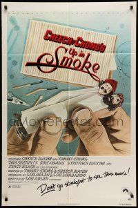 6b905 UP IN SMOKE recalled 1sh '78 Cheech & Chong marijuana drug classic, great art!