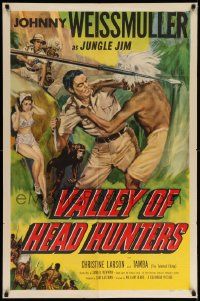 6b909 VALLEY OF HEAD HUNTERS 1sh '53 Johnny Weismuller as Jungle Jim fights natives!
