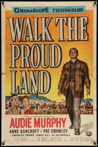 6b929 WALK THE PROUD LAND 1sh '56 art of Audie Murphy & Native American Anne Bancroft!