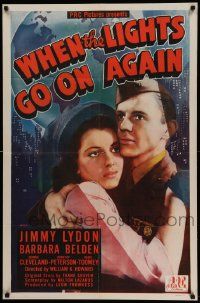 6b951 WHEN THE LIGHTS GO ON AGAIN 1sh '44 veteran Jimmy Lydon romances Barbara Belden!
