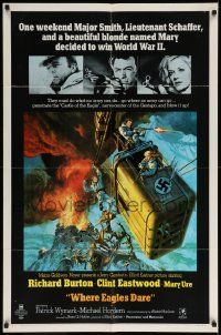 6b952 WHERE EAGLES DARE 1sh '68 Clint Eastwood, Burton, Ure, different art by Terpning!