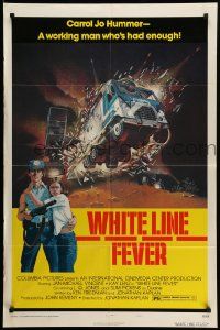 6b955 WHITE LINE FEVER style B 1sh '75 Jan-Michael Vincent, cool truck crash artwork!