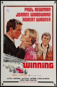 6b969 WINNING 1sh '69 Paul Newman, Joanne Woodward, Indy car racing art by Howard Terpning!