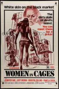 6b976 WOMEN IN CAGES 1sh '71 Joe Smith art of sexy girls behind bars, Pam Grier!