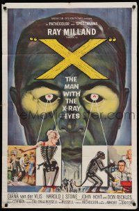 6b985 X: THE MAN WITH THE X-RAY EYES 1sh '63 Ray Milland strips souls & bodies, cool art!