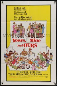 6b996 YOURS, MINE & OURS 1sh '68 art of Henry Fonda, Lucy Ball & their 18 kids by Frank Frazetta!