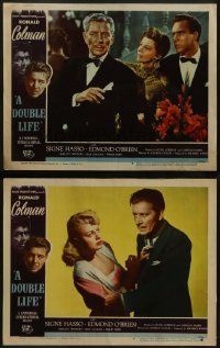 6c912 DOUBLE LIFE 2 LCs '47 film noir, cool images of Ronald Colman, Edmond O'Brien, Signe Hasso!
