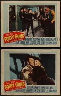 6c917 FORTY GUNS 2 LCs '57 Samuel Fuller cowboy western, both win gorgeous Barbara Stanwyck!