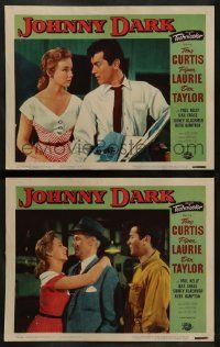 6c935 JOHNNY DARK 2 LCs '54 great images of racer Tony Curtis, Piper Laurie!