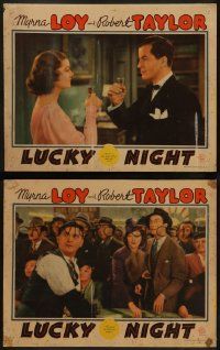 6c945 LUCKY NIGHT 2 LCs '39 pretty Myrna Loy toasting & gambling at roulette wheel w/Robert Taylor!