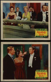 6c993 UNFAITHFULLY YOURS 2 LCs '48 Darnell, Lawrence, Rex Harrison with gun pointing to head!