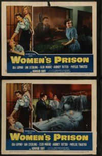 6c999 WOMEN'S PRISON 2 LCs '54 border art of convict Cleo Moore & warden Ida Lupino!