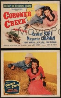 6c116 CORONER CREEK 8 LCs '48 western cowboy Randolph Scott, sexiest Marguerite Chapman!