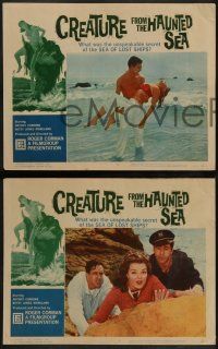 6c121 CREATURE FROM THE HAUNTED SEA 8 LCs '61 cool border art of huge sea monster & sexy girl!