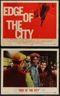 6c154 EDGE OF THE CITY 8 LCs '56 John Cassavetes listens to Sidney Poitier's rugged philosophy!
