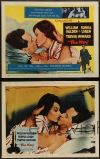 6c233 KEY 8 LCs '58 Carol Reed, w/cool tc kiss art of William Holden & sexy Sophia Loren!