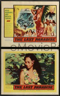6c247 LAST PARADISE 8 LCs '57 w/ TC art of super sexy topless island babes + men fighting sharks!