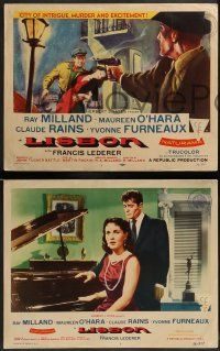 6c255 LISBON 8 LCs '56 Ray Milland & Maureen O'Hara in the city of intrigue & murder!