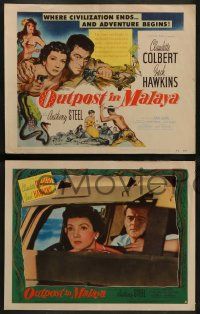 6c327 OUTPOST IN MALAYA 8 LCs '52 Claudette Colbert & Jack Hawkins where civilization ends!