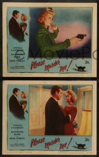 6c353 PLEASE MURDER ME 8 LCs '56 great close up of scared Angela Lansbury pointing gun!