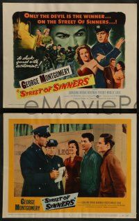 6c458 STREET OF SINNERS 8 LCs '57 George Montgomery, only the Devil is the winner here!