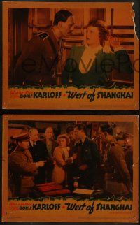 6c685 WEST OF SHANGHAI 5 LCs '37 Asian Boris Karloff in 2 cards, Beverly Roberts, men executed!