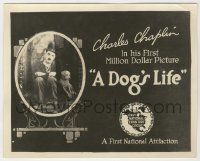 6d002 DOG'S LIFE 8x10 title card '18 cool oval image of sad Chaplin & his dog framed on art mantle