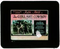 6d058 GIRL-SHY COWBOY glass slide '28 Patsy O'Leary ropes hard-riding cowboy Rex Bell w/ romance!