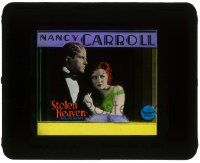 6d108 STOLEN HEAVEN style A glass slide '31 Nancy Carroll & Phillips Holmes against black background