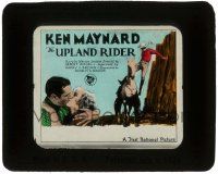 6d120 UPLAND RIDER glass slide '28 Ken Maynard jumping on his horse & kissing Marian Douglas!