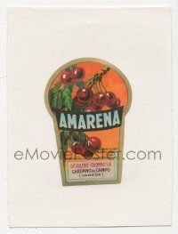 6d197 COLOMBO linen Italian 4x5 wine label '50s Amarena, great art of wine grapes on the vine!