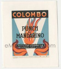 6d201 COLOMBO linen Italian 4x6 wine label '50s advertising their Ponce al Mandarino brand of rum!