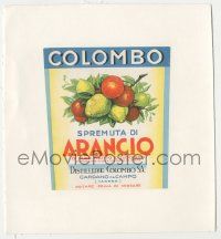 6d206 COLOMBO linen Italian 5x6 wine label '50s advertising their Spremuta di Arancio brand of wine!