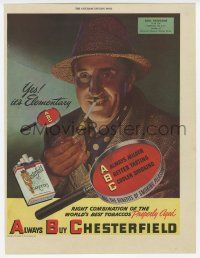 6d254 CHESTERFIELD magazine ad '46 Basil Rathbone as Sherlock Holmes smokes them!