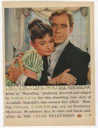 6d269 MAYERLING TV magazine ad '57 Audrey Hepburn & Mel Ferrer in their NBC color TV debut!