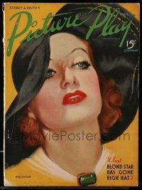 6d449 PICTURE PLAY magazine March 1936 wonderful art of sexy Joan Crawford by Marland Stone!