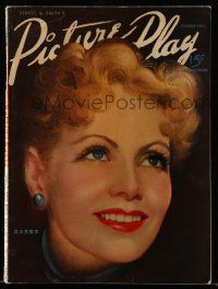 6d450 PICTURE PLAY magazine October 1937 wonderful art of smiling Greta Garbo by Marland Stone!