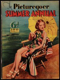 6d475 PICTUREGOER Summer Annual English magazine 1936 Helen Vinson with umbrella by the ocean!