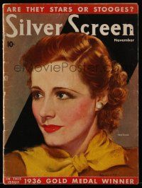 6d495 SILVER SCREEN magazine November 1936 great art of pretty Irene Dunne by Marland Stone!